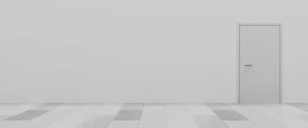 Quarto branco vazio com porta e pedra piso 3D ilustração render — Fotografia de Stock
