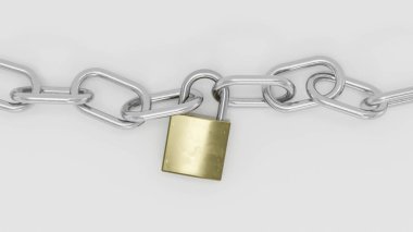 Metal zincir ve kilit beyaz arkaplanda izole edilmiş 3d resimleme