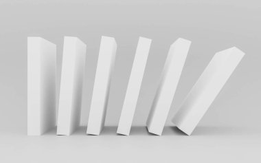 Düşen beyaz sütun blokları soyut domino konsepti 3D resimleme