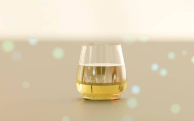 ahşap zemin üzerinde bir bardak brendi 3D resimleme