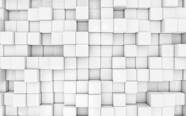 soyut beyaz modern mimari arka planı ile beyaz küp 3d illüstrasyon kuşların bakış açısını oluşturur