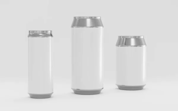 Lattine di alluminio soda mockup, lattina vuota con spazio di copia per il contenuto, rendering illustrazione 3d — Foto Stock