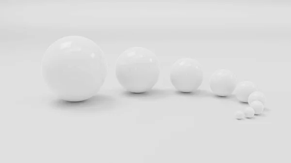 Esferas brancas com superfície brilhante, sobre fundo fosco branco ilustração 3d render — Fotografia de Stock