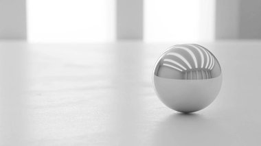 Metal top soyut küre yansıması parlak endüstriyel bina, yüksek anahtarlı ışıklandırma 3D resimleme