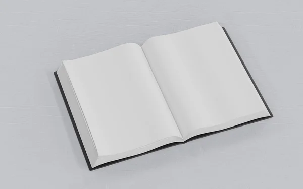 Blank empty opened book on white wood underground 3d render illustration — 스톡 사진