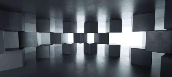 Τσιμεντένιοι κύβοι υπόγειο τοίχο με φως ημέρας backlight βιομηχανική grunge σκυρόδεμα φόντο 3d καθιστούν εικονογράφηση — Φωτογραφία Αρχείου