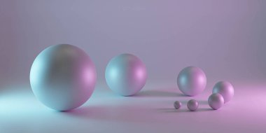 Fütürist modern soyut top küreleri neon mavisi ve morumsu ışıklandırma arkaplan dokusuna sahiptir. parlak arkaplan 3d görüntüleme