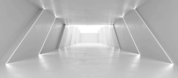 Túnel moderno em interior futurista com iluminação futurista perspectiva central 3d renderizar ilustração — Fotografia de Stock