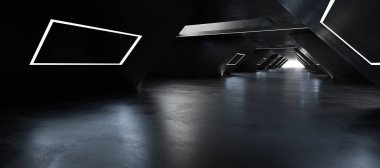 Gündüz ve yapay hafif endüstriyel grunge ile modern yeraltı beton bodrumu.