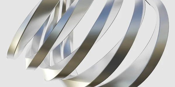 Nowoczesny futurystyczny metaliczny okrągły wzór spiralny z odbiciami na białym tle Ilustracja 3D renderowania — Zdjęcie stockowe