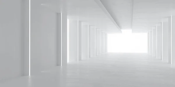 Corredor branco túnel moderno fundo com iluminação dia 3d renderizar ilustração — Fotografia de Stock