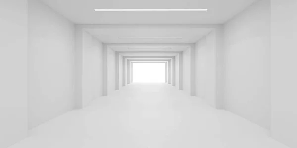 Túnel pasillo blanco moderno fondo con iluminación de día 3d render ilustración —  Fotos de Stock