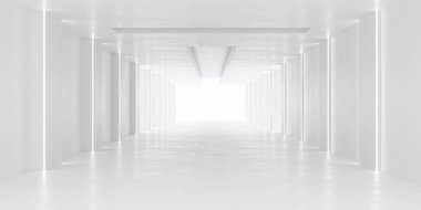 white hallway tunnel modern background with day lighting 3d render illustration