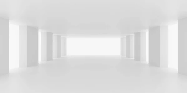 Túnel pasillo blanco moderno fondo con iluminación de día 3d render ilustración — Foto de Stock