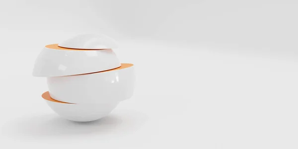 Bílá a oranžová lesklá abstraktní geometrická koule řezaná v plátcích izolovaných na pozadí moderní futuristické tapety 3d ilustrace vykreslení — Stock fotografie