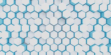 Mavi ışıklandırma efektli soyut beyaz bal peteği arkaplanı modern fütüristik 3D görüntüleme