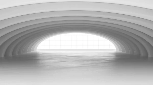 Αφηρημένη σύγχρονη λευκό μέταλλο αερόπλοιων υπόστεγο δομή οροφής του σύγχρονου κτιρίου φουτουριστικό 3d καθιστούν εικονογράφηση — Φωτογραφία Αρχείου