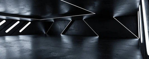 Abstraktní moderní futuristická architektura a betonové zázemí městského suterénu s umělým osvětlením, 3D ilustrace — Stock fotografie