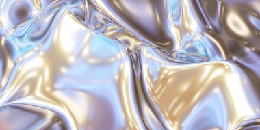 Parlak gümüş metal sıvı parlak krom ayna su efekti arka plan dokusu 3d çizim