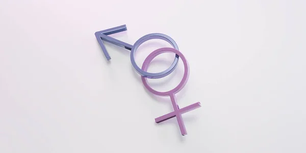 Metallic blue male and pink female gender symbol on white background 3d illustration render — Φωτογραφία Αρχείου