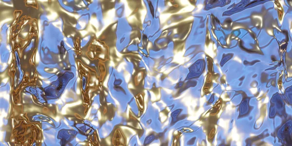 Abstract blue water fluid shiny metallic mirror surface 3d render illustration background — Stok fotoğraf