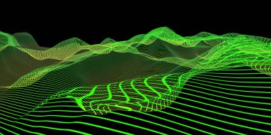 Abstract modern futuristic science technology concept background. digital wave of glowing green wire frame 3d render illustration