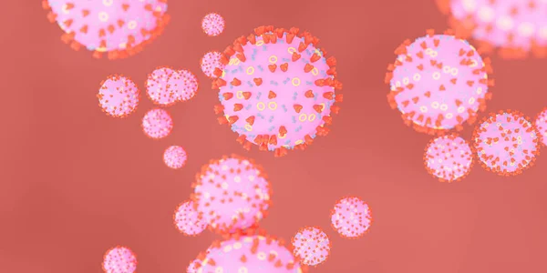 Grupo de células del concepto coronavirus corona virus. Concepto médico pandémico con células peligrosas. ilustración de renderizado 3d —  Fotos de Stock