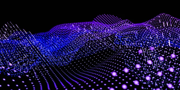 Technologia danych abstrakcyjna futurystyczna ilustracja. Niski kształt poli z kropkami łączącymi i liniami na ciemnym tle. Ilustracja 3D renderowania — Zdjęcie stockowe