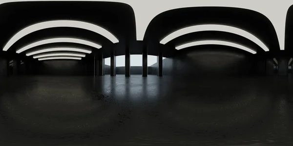 Tam 360 derece eşdikdörtgen panorama hdri koyu endüstriyel grunge bina iç mimarisi 3d çizim