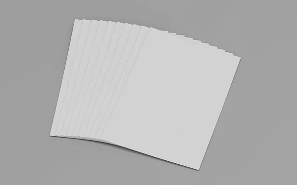 Pile of white din a4 paper sheets isolated on grey to replace your design 3d render illustration — Stock Photo, Image