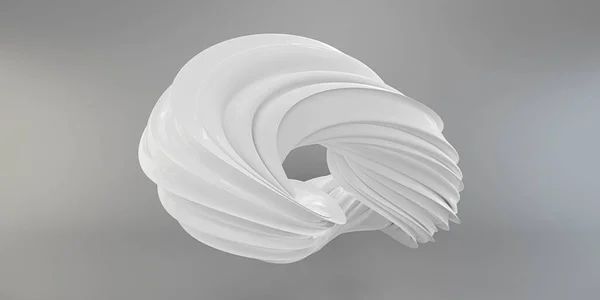 Objet torus incurvé futuriste blanc sur fond gris Illustration de rendu 3D — Photo