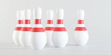 Beyaz ve kırmızı bowling lobutları. Beyaz arkaplanda izole edilmiş 3d illüstrasyon oluşturucu