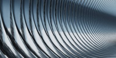 Parlak gümüş metalik kemerlerden oluşan desen. Tekrarlanan yuvarlak şekiller. Eğri çizgileri olan modern tasarım. Soyut mimari