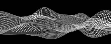 Veri teknolojisi soyut modern fütürist beyaz çizgiler düşük poli şekilli tel örgü yüzeyi siyah arkaplan üzerinde