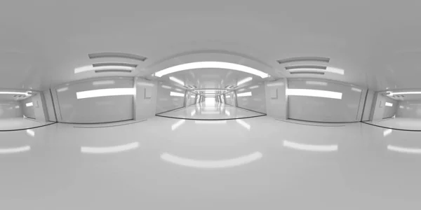 Modern fütüristik beyaz bina iç mimarisinin tam 360 derecelik eşdörtgen panorama hdri