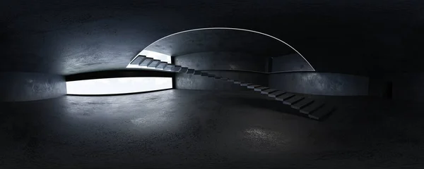 Tam 360 derece eşdörtgen panorama hdri karanlık endüstriyel grunge bina iç mimarisi