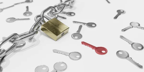 Ένα Κόκκινο Κλειδί Μεταξύ Πολλών Κλειδιών Έννοια Selsection Επιχειρηματική Λύση — Φωτογραφία Αρχείου