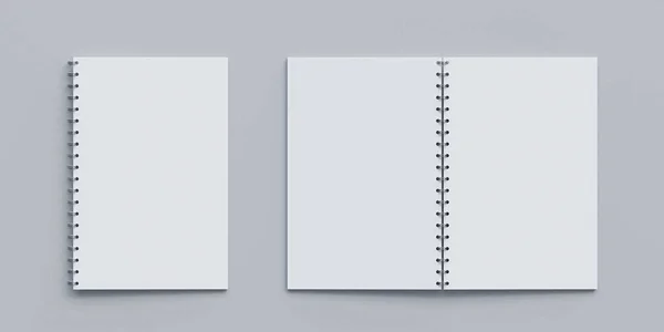 Otwórz i zamknij pustą notatkę na białym biurku kopiuj puste miejsce, aby dodać zawartość 3D renderuj ilustrację — Zdjęcie stockowe