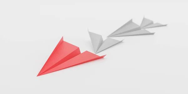 Red Paper Plane Leading White Ones Leadership Concept — Stock Photo, Image