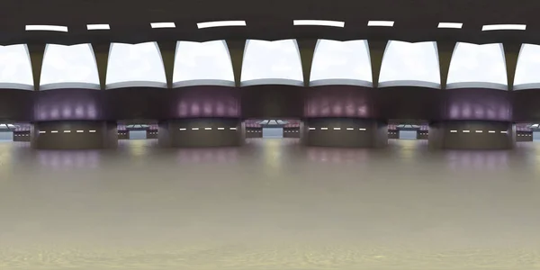 Tam 360 derece eşdörtgen panorama hdri koyu fütüristik bina iç mimarisi