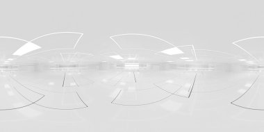 Full 360 degree equirectangular panorama hdri of modern futuristic white building interior clipart
