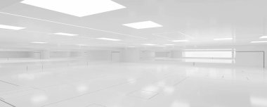 Modern fütürist beyaz parlak mimari bina içi fütüristik ışıklandırma ile