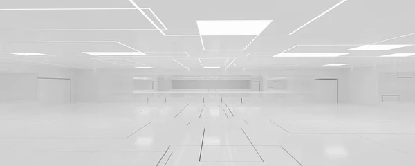 Moderno Futurista Branco Brilhante Arquitetura Edifício Interior Com Iluminação Futurista — Fotografia de Stock