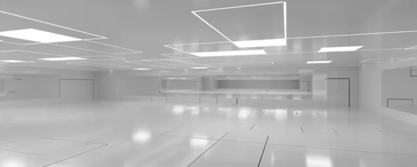 Moderno Futurista Blanco Brillante Arquitectura Interior Del Edificio Con Iluminación —  Fotos de Stock