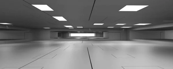 Moderno Futurista Branco Arquitetura Brilhante Edifício Interior Com Iluminação Moderada — Fotografia de Stock