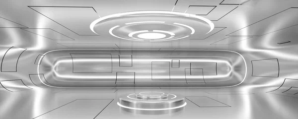 Moderno Futuristico Interno Metallico Spazio Nave Tecnologia Camera Illustrazione Rendering — Foto Stock