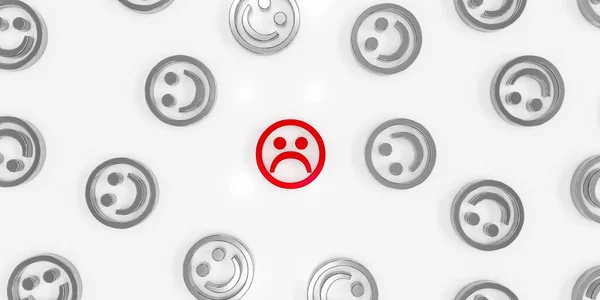 Red Sad Crying Face Emoticon Many Smiling Face Emoticons Rendering — Stock Photo, Image