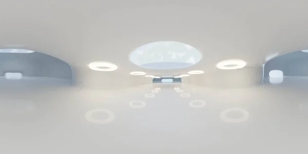 Modern fütüristik beyaz bina iç tasarımı tam 360 derece eşdörtgen panorama hdri