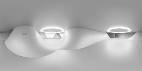 Teljes 360 fokos egyensúlyi panoráma hdri modern futurisztikus fehér épület belső 3d render illusztráció — Stock Fotó