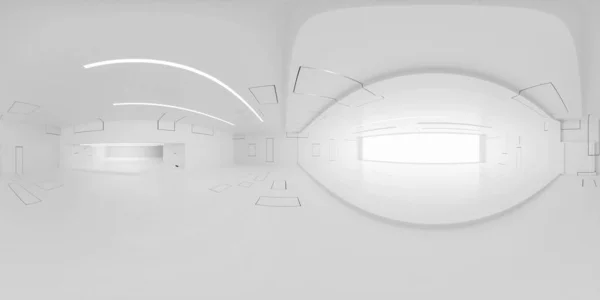 Modern fütüristik beyaz teknoloji binasının tam 360 derecelik eşdörtgen panorama hdri iç mimari çizimi